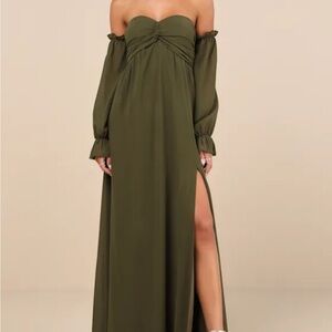 Lulu's Olive Strapless Maxi Dress